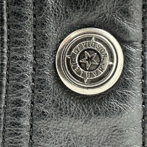 Harley-Davidson Black Leather Button Down Real Leather Embossed Tank M Grunge - Picture 5 of 9